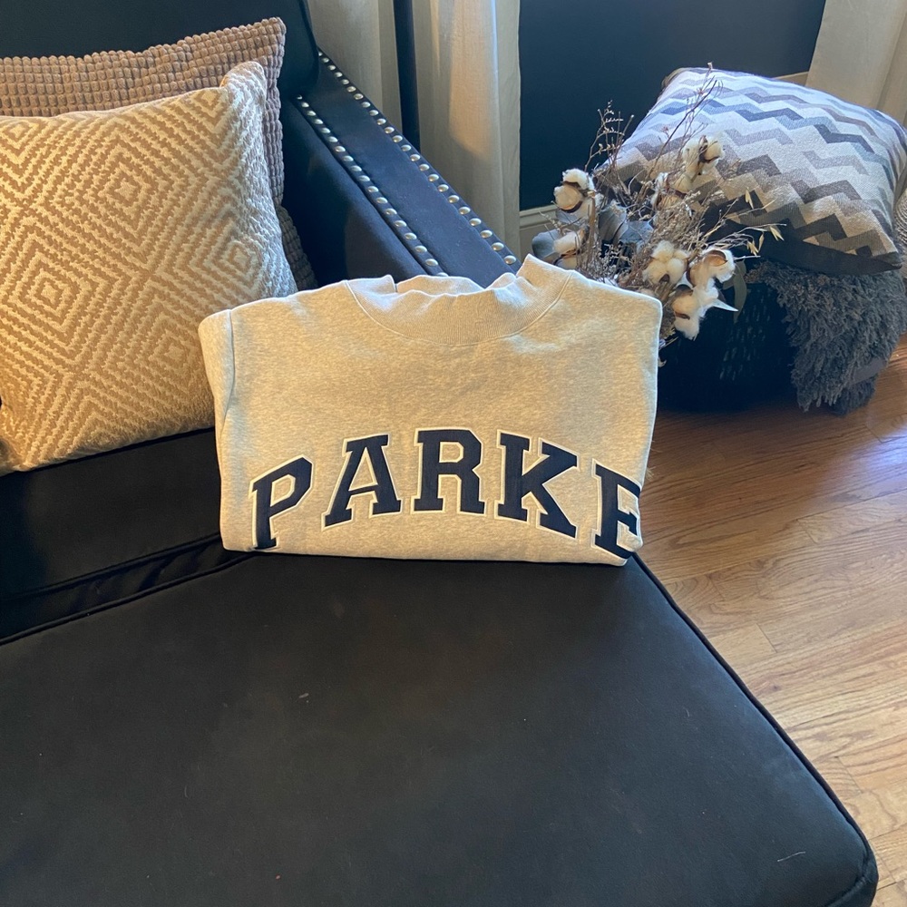 Gray Sweatshirt with Navy Lettering